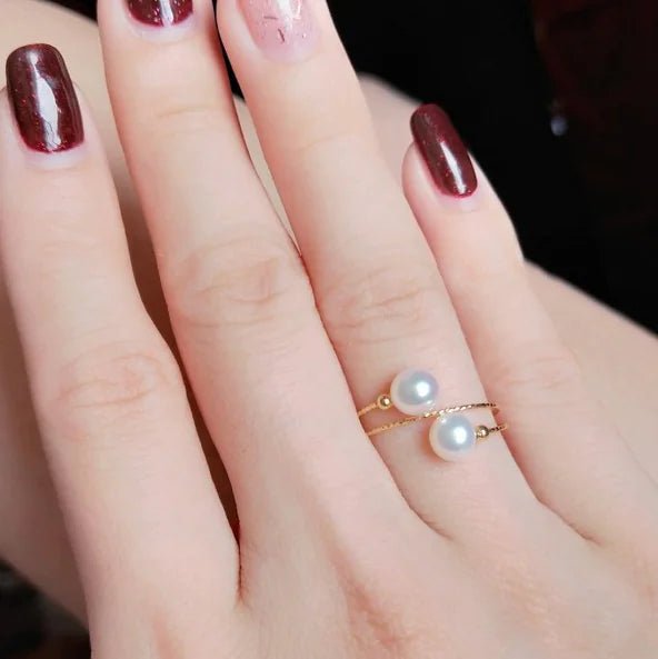 18K Gold Elastic Pearl Ring with Natural Freshwater Pearls