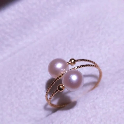 18K Gold Elastic Pearl Ring with Natural Freshwater Pearls