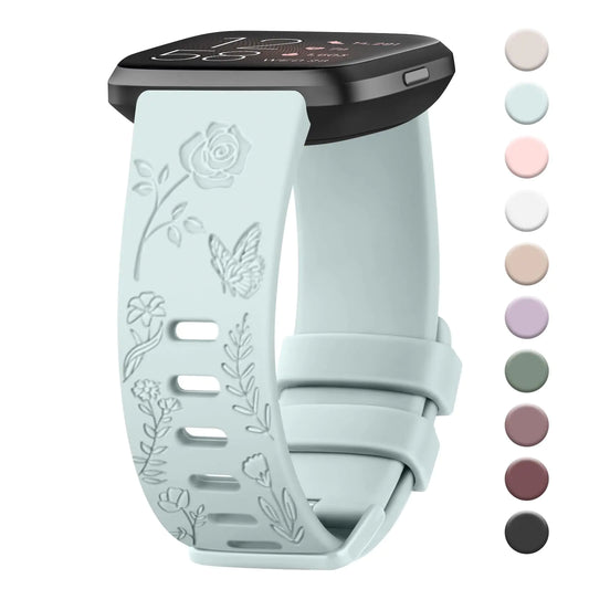Floral Engraved Band Compatible with Fitbit Versa 2 Bands/Fitbit Versa Bands/Versa Lite/Versa SE