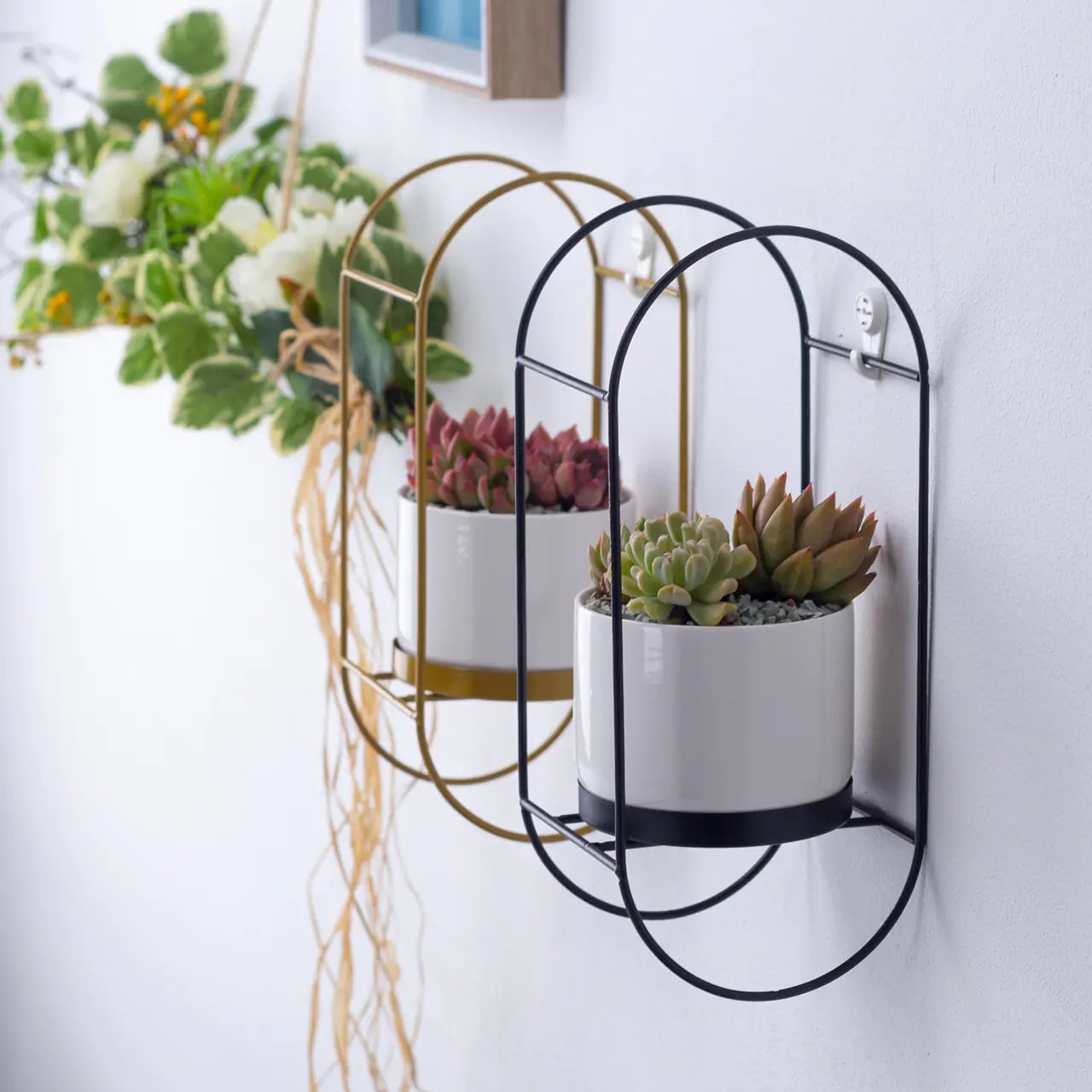 Ceramic Succulent Planter Set with Iron Stand