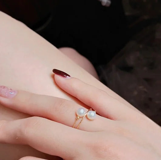 18K Gold Elastic Pearl Ring with Natural Freshwater Pearls