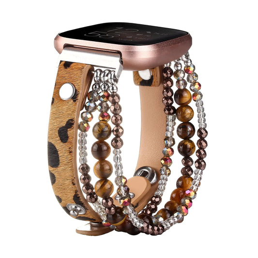 BOKIIWAY Beaded Watch Bracelet Band Compatible with Fitbit Versa/Versa 2/Versa Lite/Versa SE-Stone Watch Strap for Women Jewelry (Fitbit1/2 Tigers Eye)