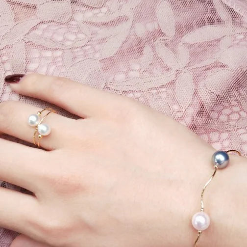 18K Gold Elastic Pearl Ring with Natural Freshwater Pearls