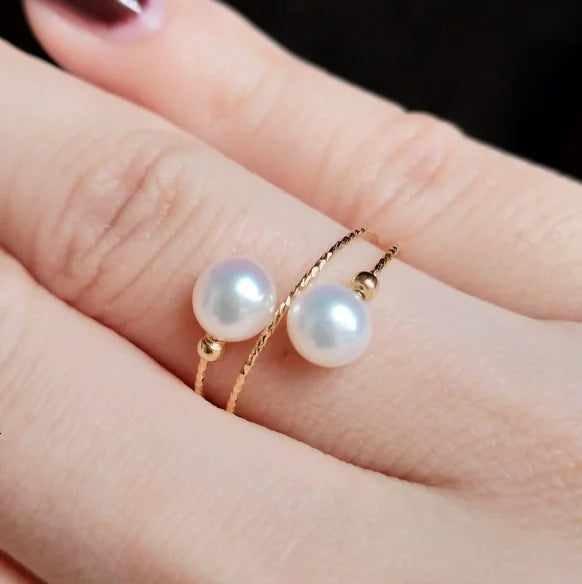 18K Gold Elastic Pearl Ring with Natural Freshwater Pearls
