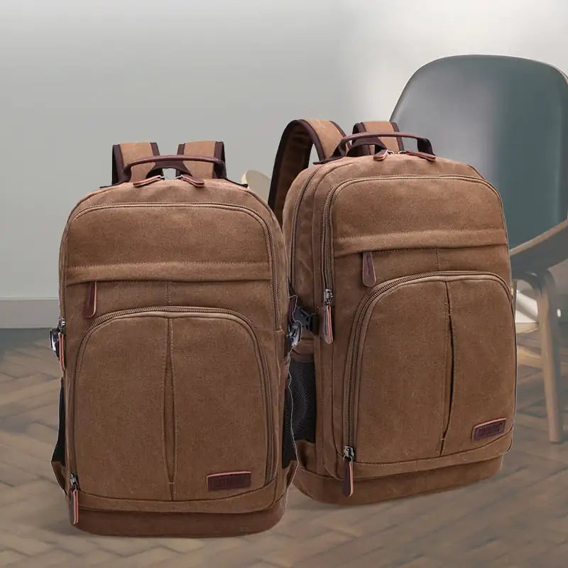 Double Front Pocket Canvas Backpack
