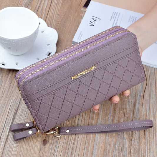 Double Zipper Clutch Wallet, Stylish Large Capacity Purse