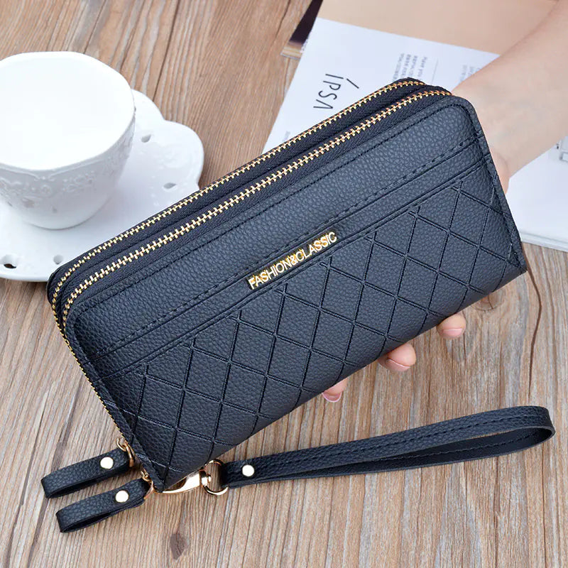 Double Zipper Clutch Wallet, Stylish Large Capacity Purse