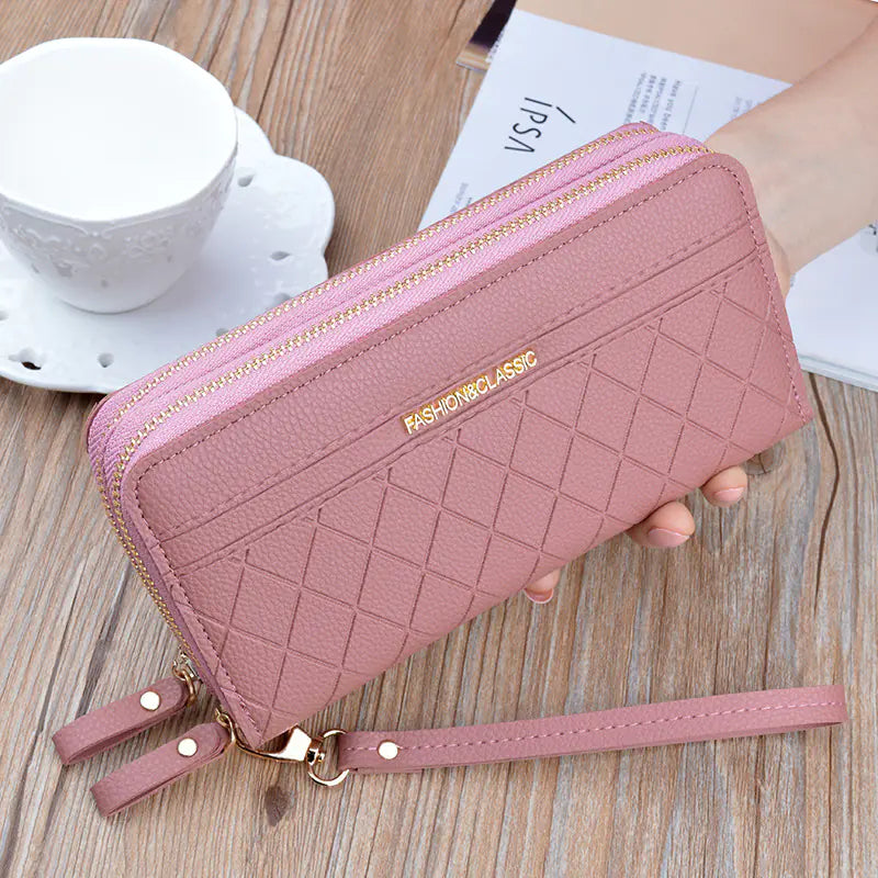 Double Zipper Clutch Wallet, Stylish Large Capacity Purse