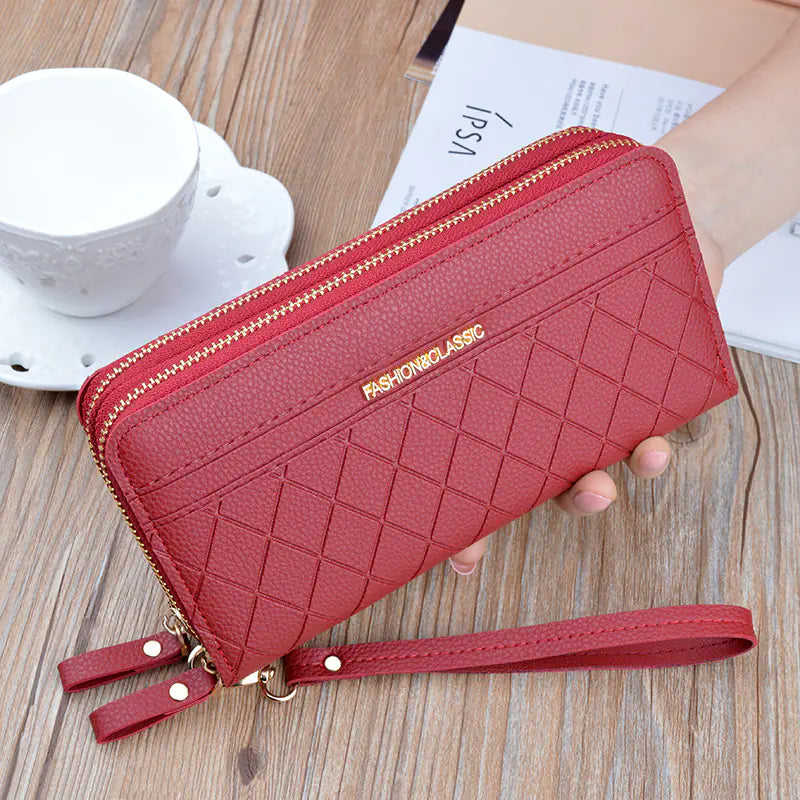 Double Zipper Clutch Wallet, Stylish Large Capacity Purse