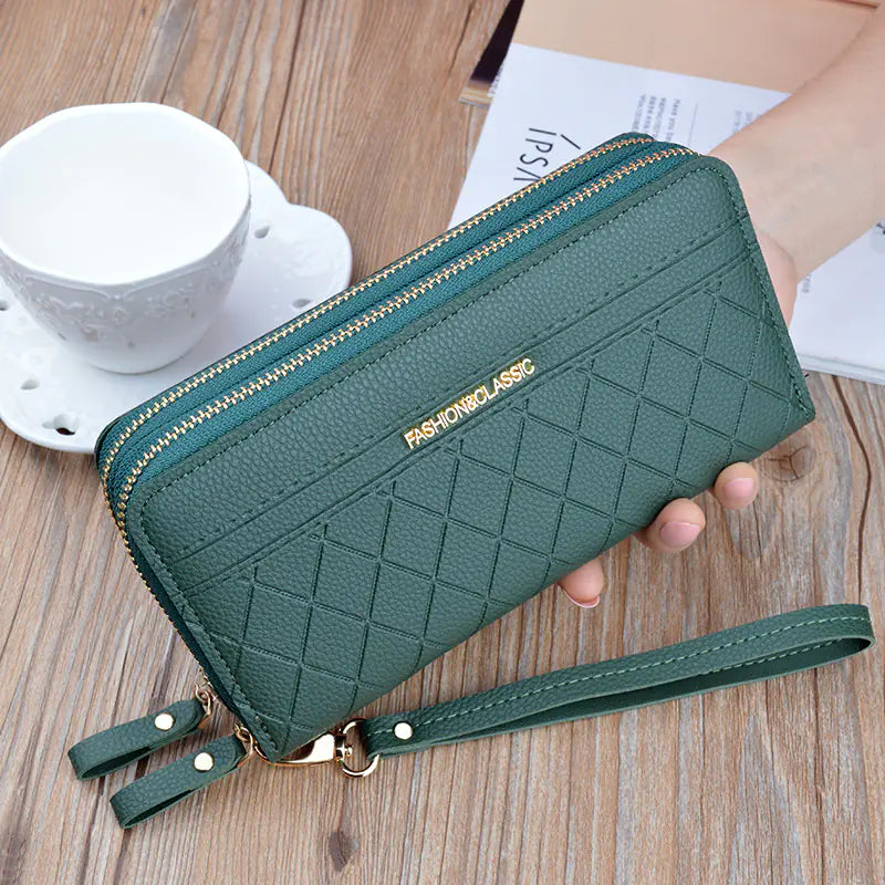 Double Zipper Clutch Wallet, Stylish Large Capacity Purse