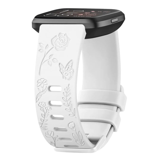 Floral Engraved Band Compatible with Fitbit Versa 2 Bands/Fitbit Versa Bands/Versa Lite/Versa SE