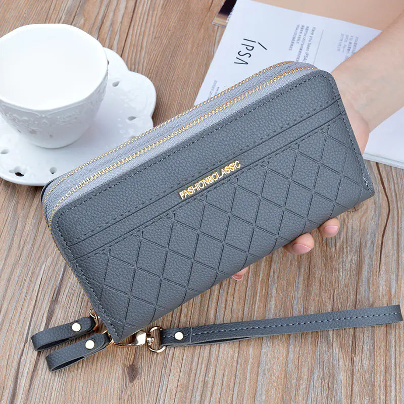 Double Zipper Clutch Wallet, Stylish Large Capacity Purse